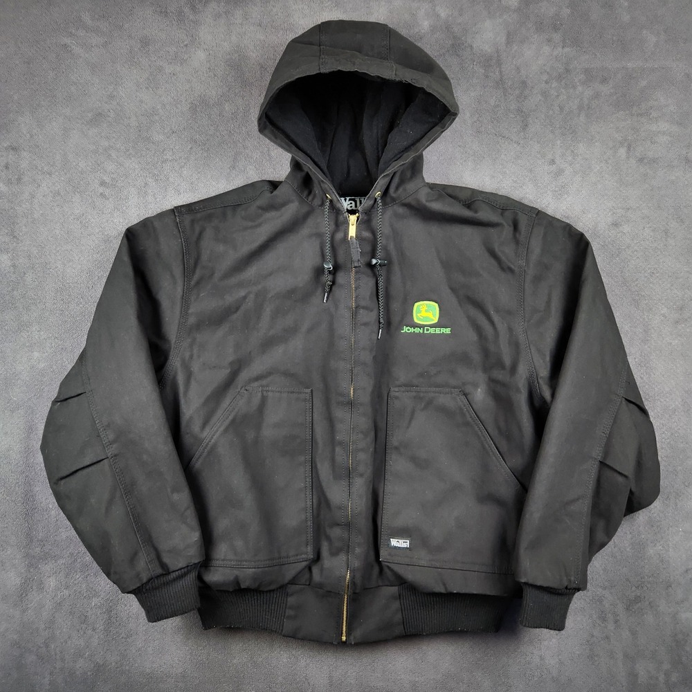 John Deere Walls Workwear Insulated Duck Hooded Jacket Mens Large Tall Black